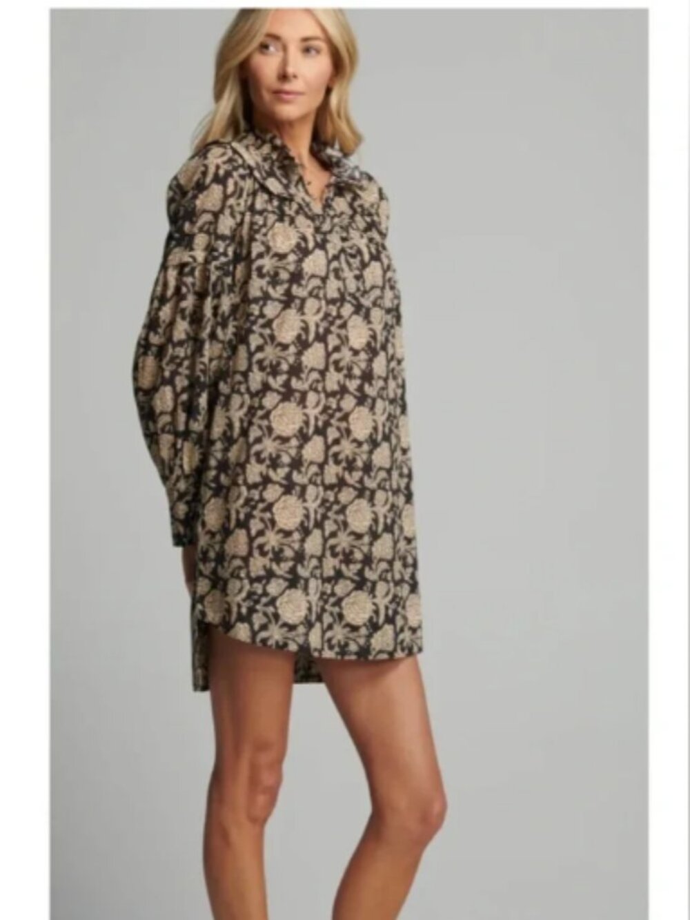 We Are Sundays Camelia black floral cotton ruffle shift dress S